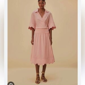 Farm Rio Light Pink Heart Detailed Midi Dress